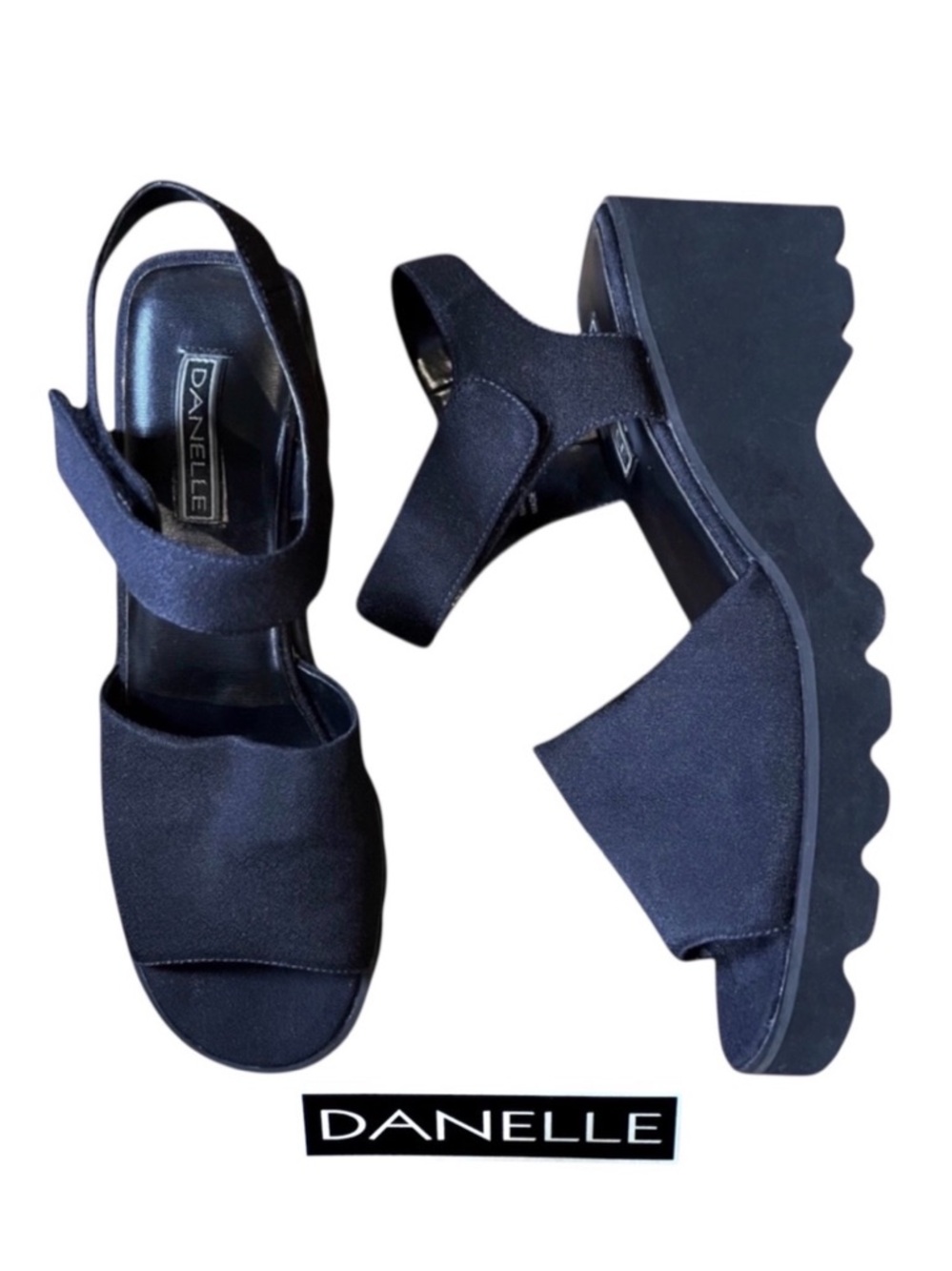 Danelle Platform Slingback Sandals w/Velcro. Dark Navy, Sz 9. Preowned—>Unworn!